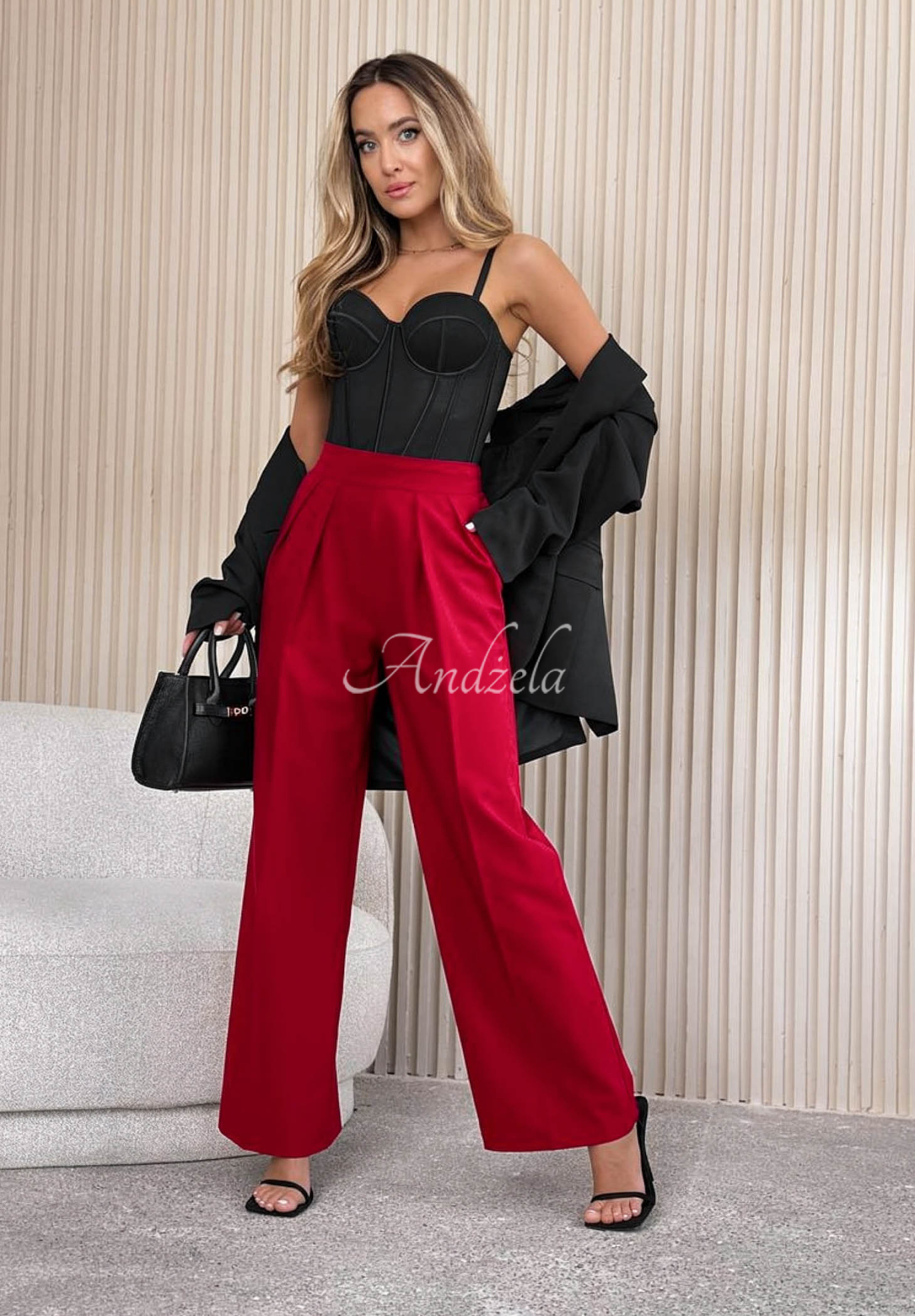 Elegant wide leg pants with viscose After You Left red