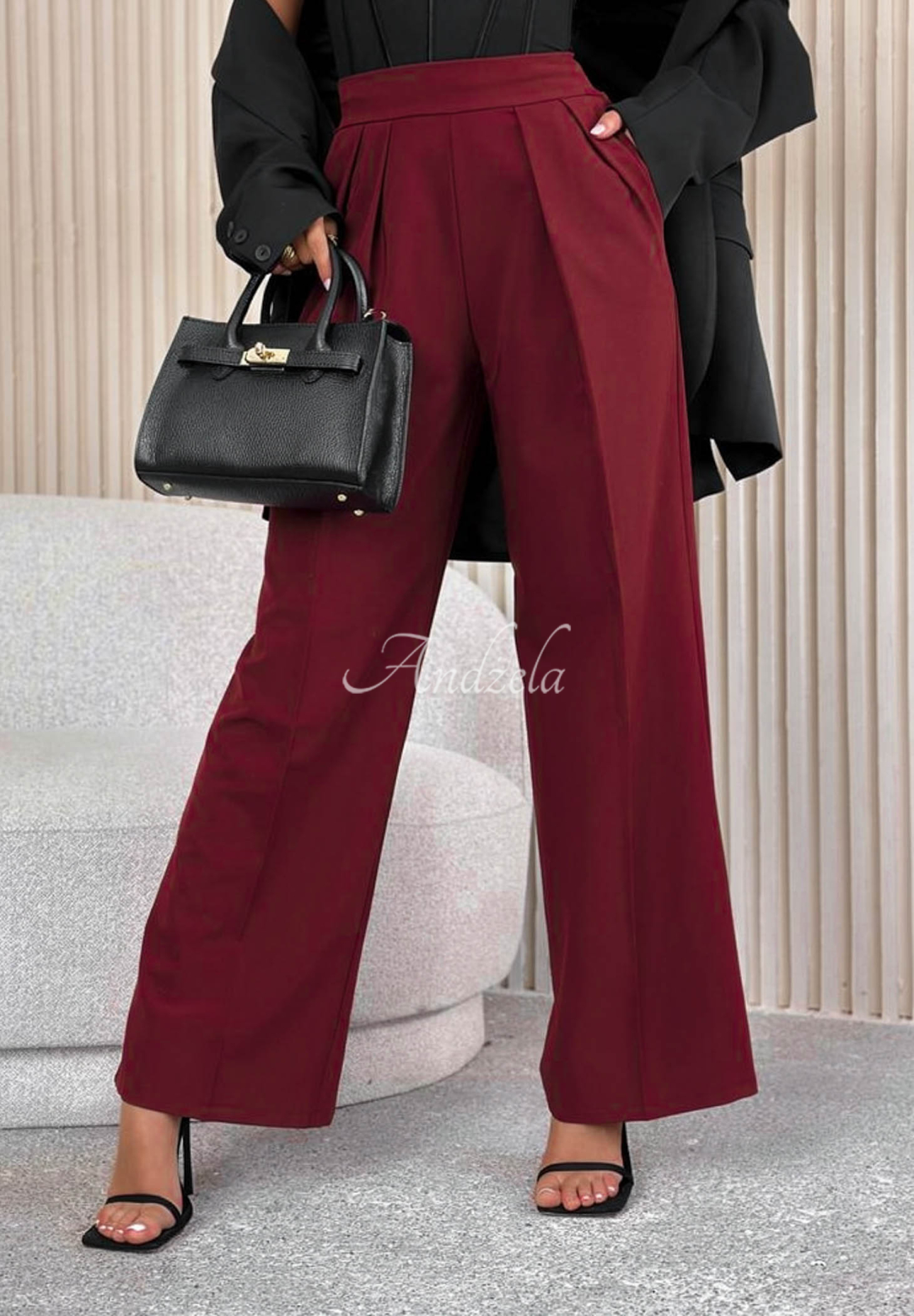 Elegant wide leg pants with viscose After You Left burgundy