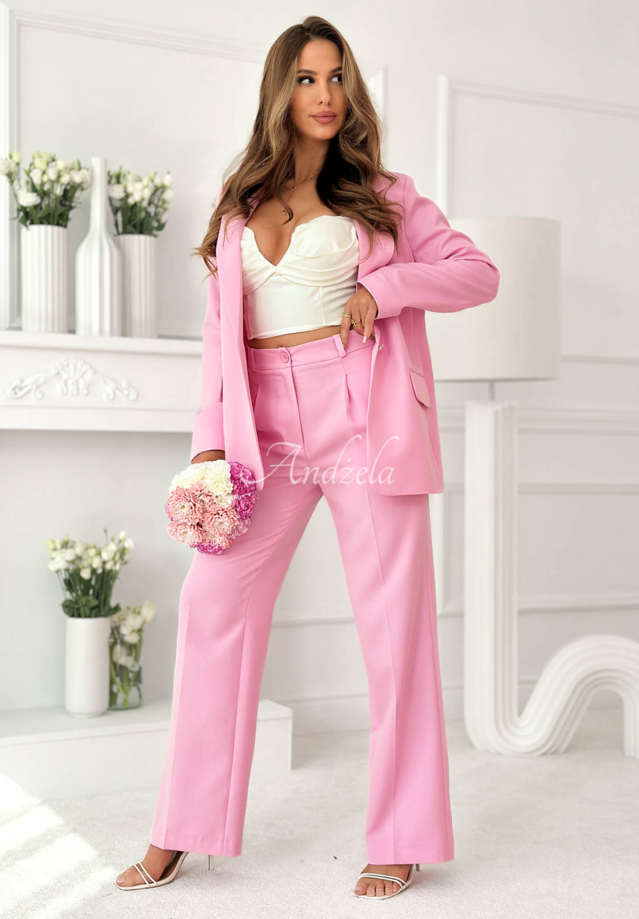 Elegante Hose wide leg aus Viskose Perfect Timing Puderrosa