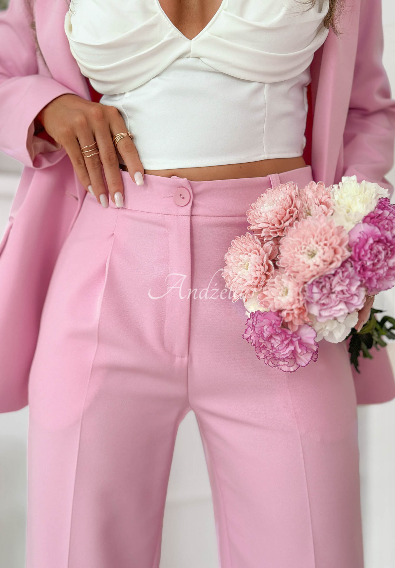 Elegant wide-leg viscose pants by Perfect Timing in powder pink