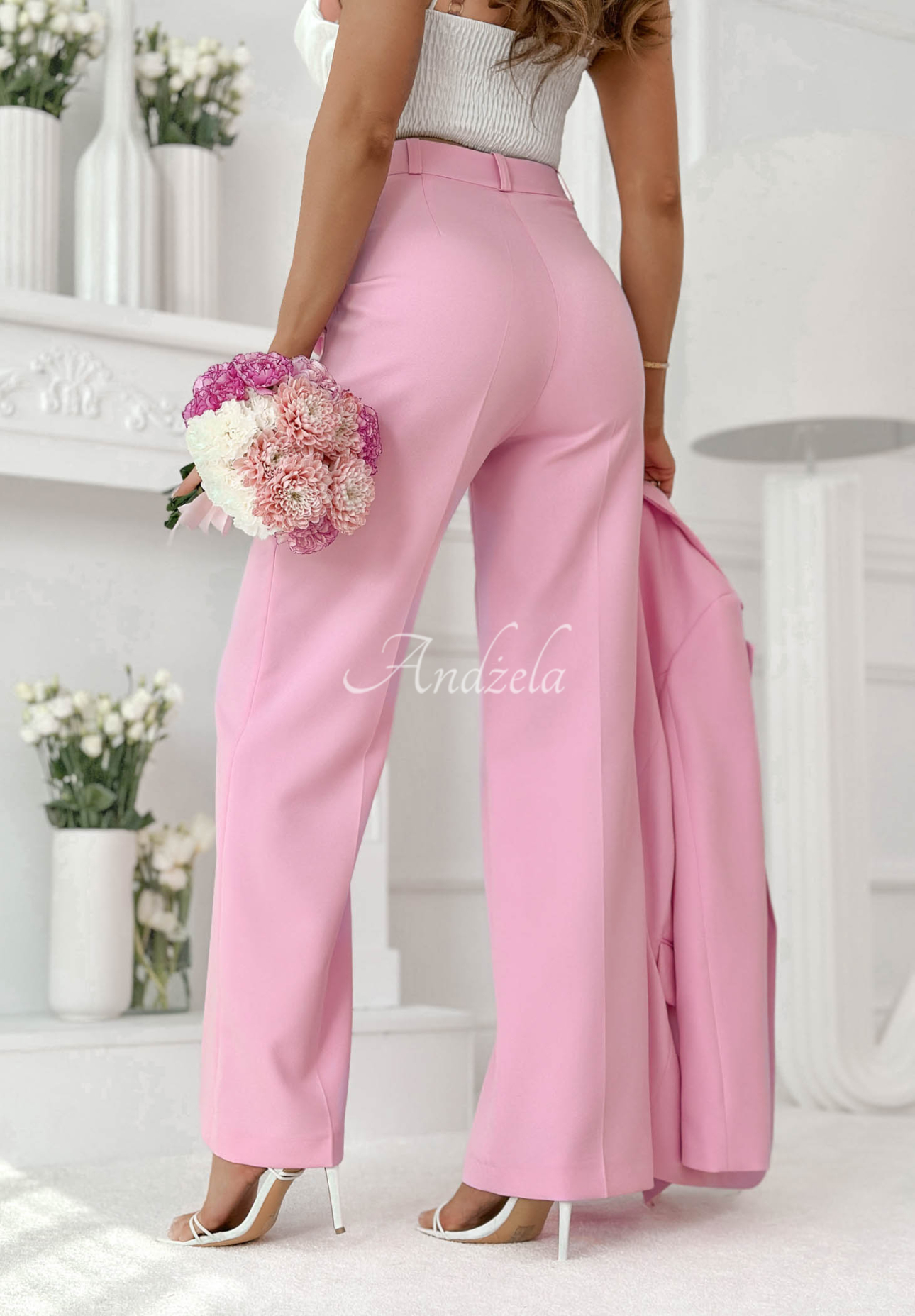 Elegant wide-leg viscose pants by Perfect Timing in powder pink