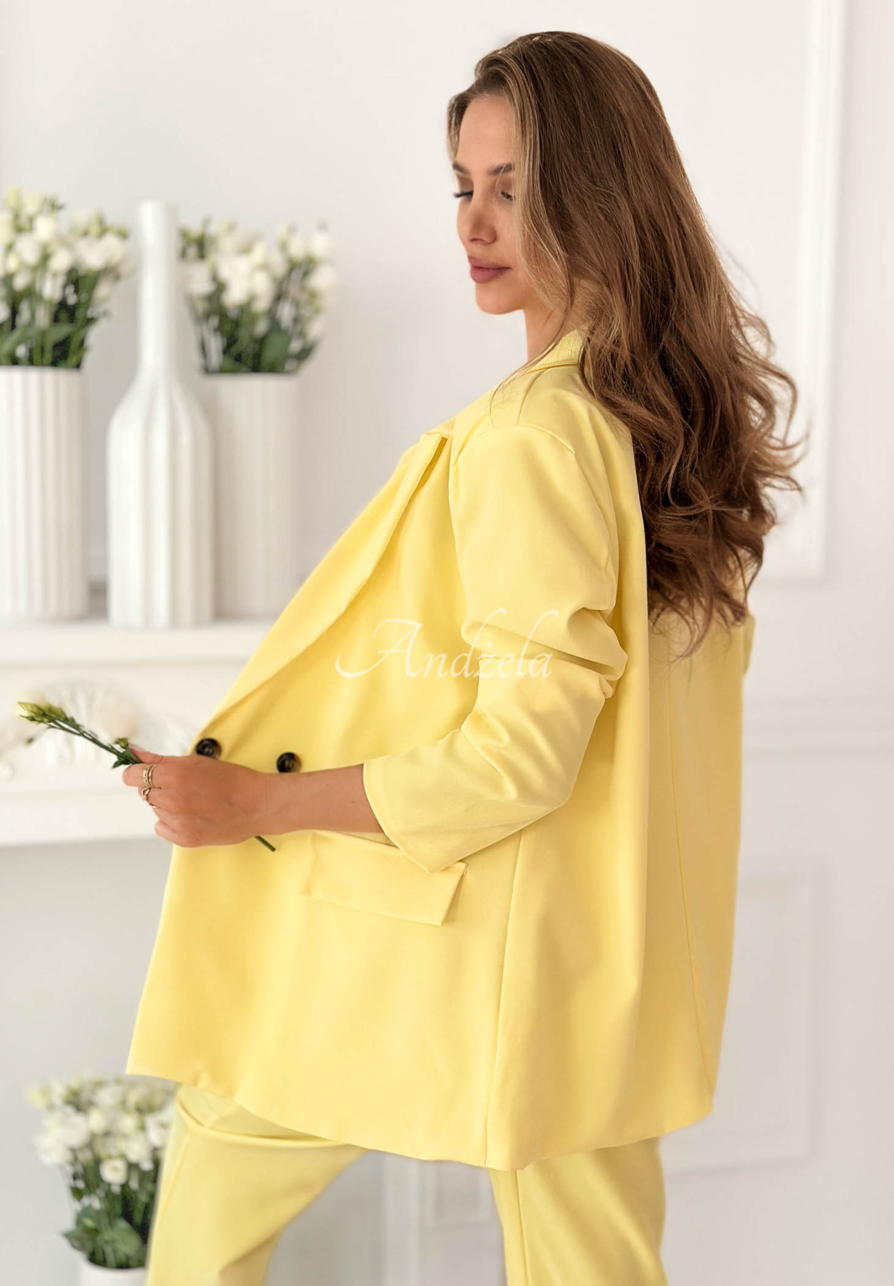 Elegant double-breasted jacket with a collar – Cordelia Yellow