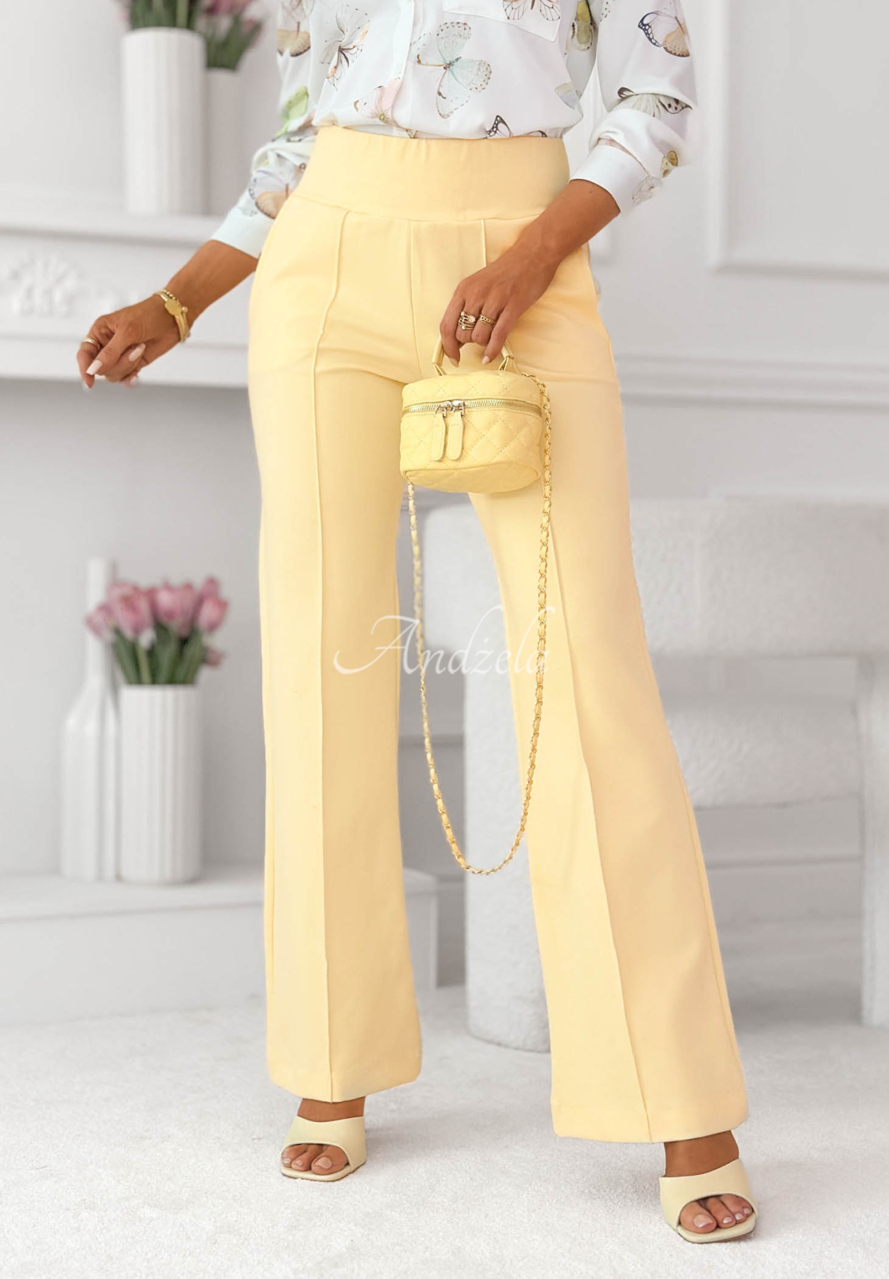 Can't Ignore Me Yellow Fabric Bell-Bottom Pants