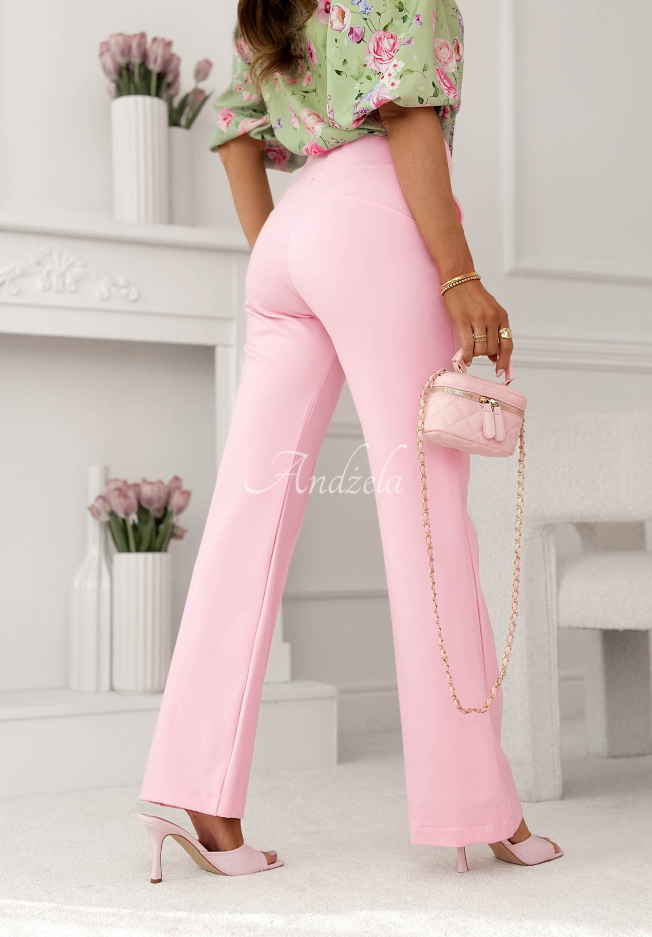 Can't Ignore Me powder pink fabric bell-bottom pants 