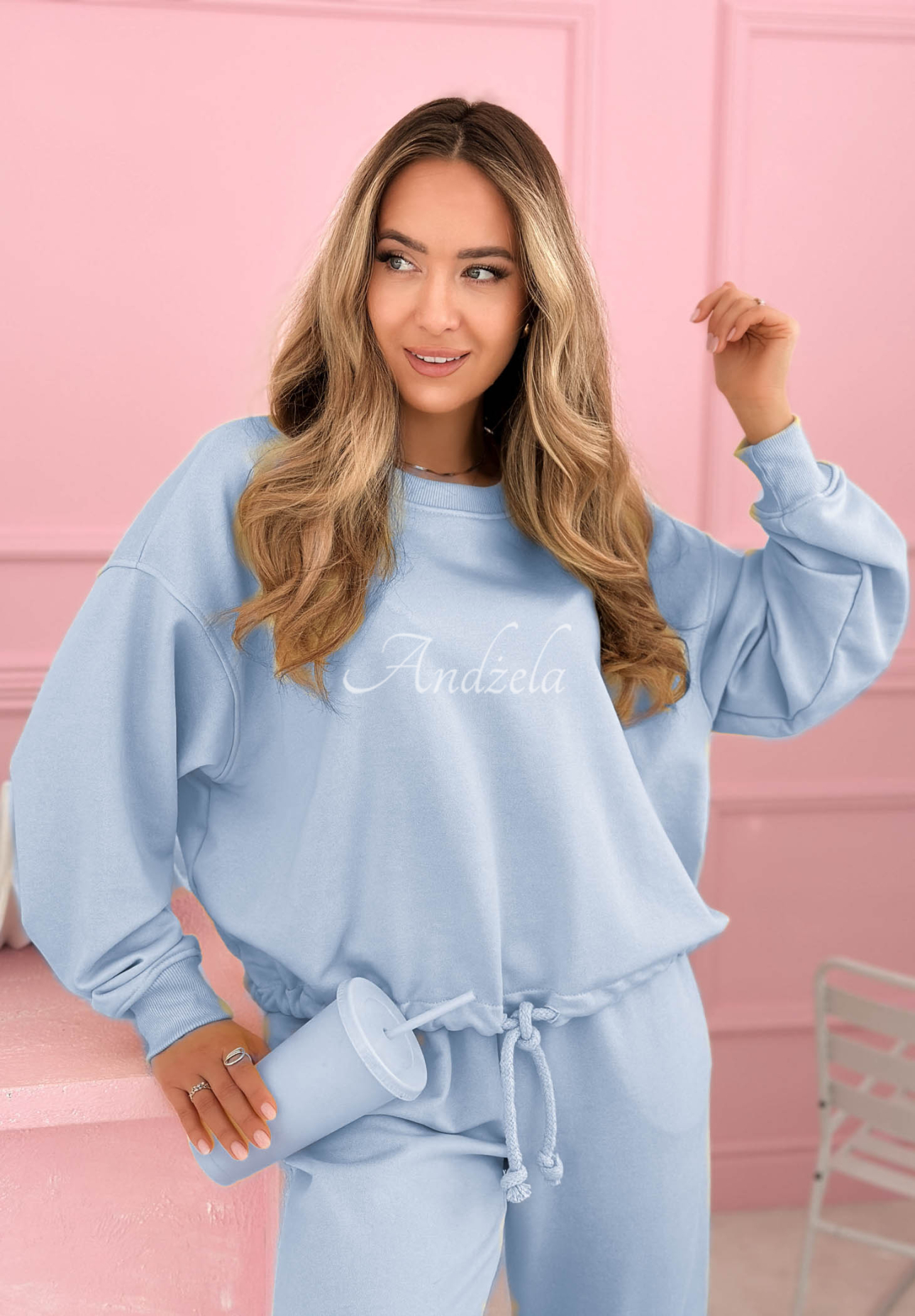 Trainingsanzug aus Baumwolle Sweatshirt und Hose Denise Blau