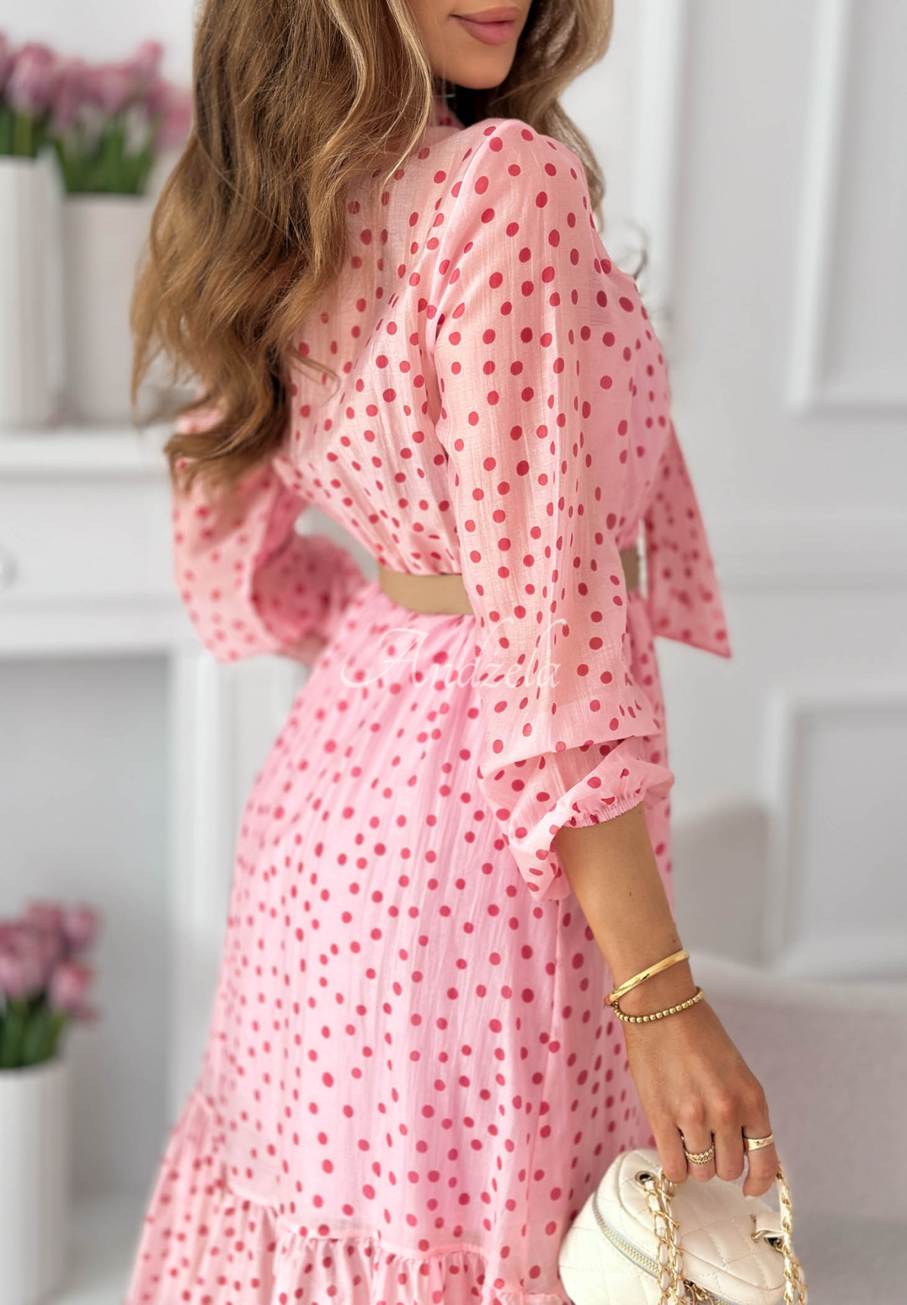 Tatiana Pink Polka Dot Tencel Midi Dress