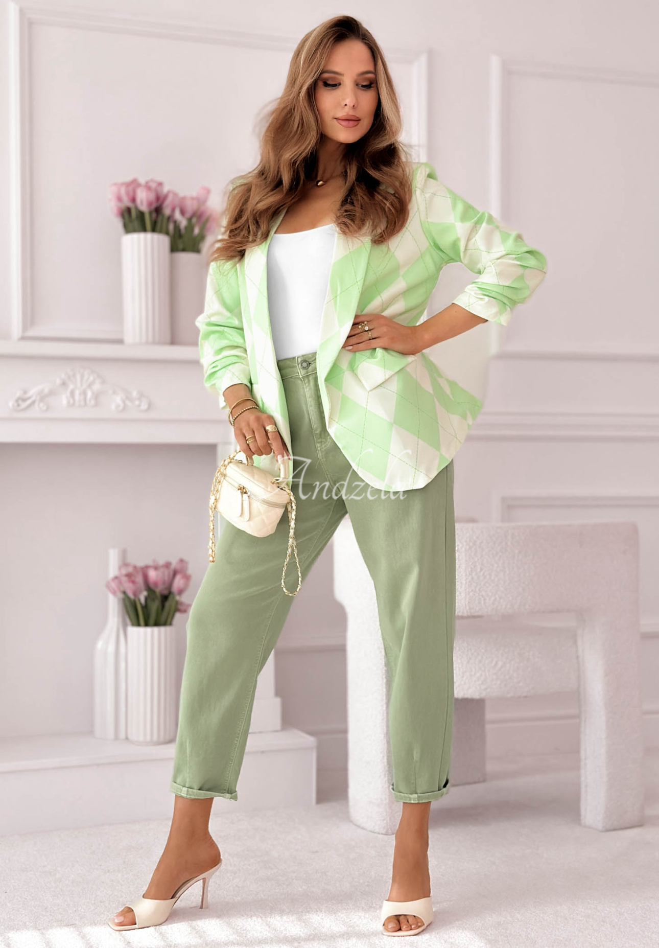 Blazer mit Rautenmuster Sharon Pistaziengrün