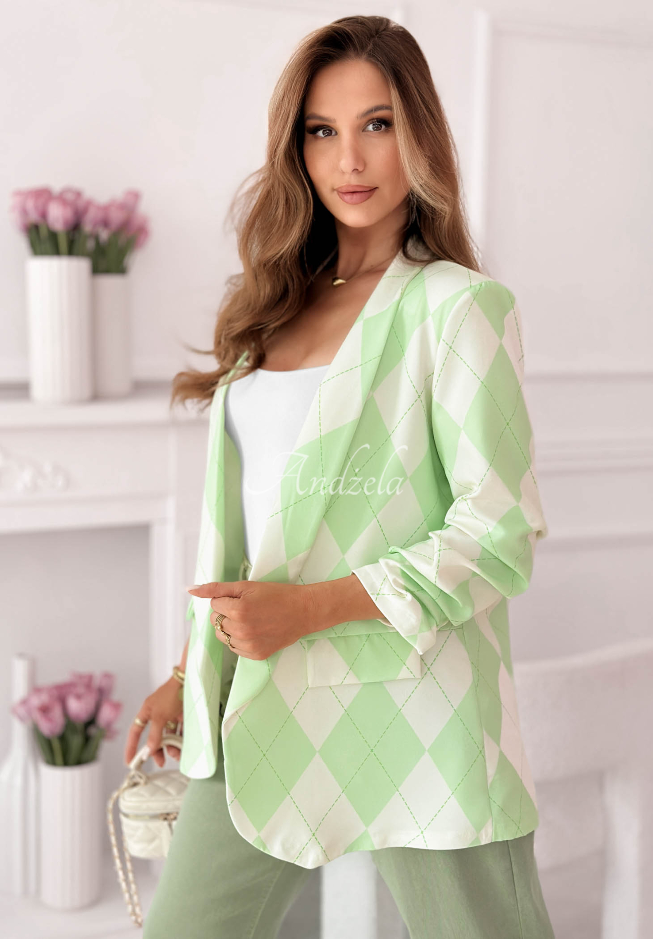 Blazer mit Rautenmuster Sharon Pistaziengrün