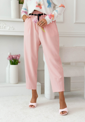 Liora fabric pants with a belt and elastic waistband in powder pink