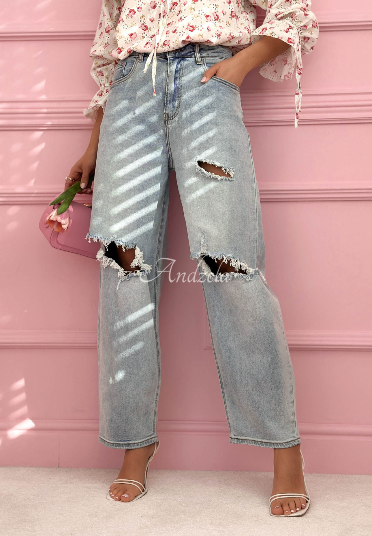 Jeans balloon im Used-Look Nikki Blau