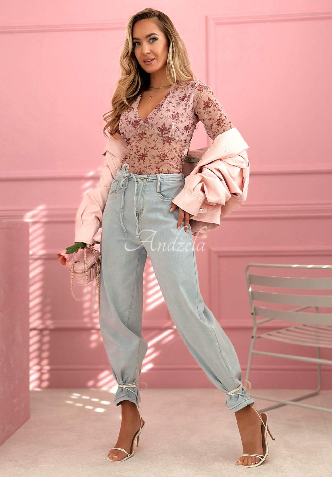 Blumige Bluse aus Mesh Miravelle Rosa