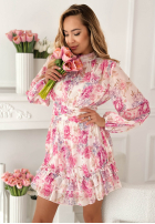 Geblümtes Kleid mit Rüschen Magnolia weiß-rosa