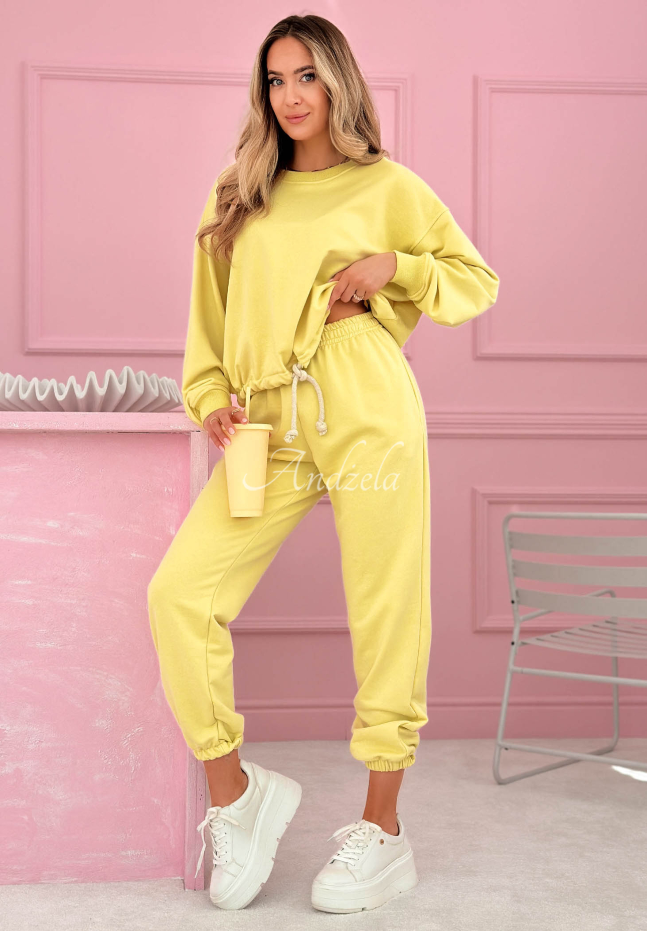 Trainingsanzug aus Baumwolle Sweatshirt und Hose Denise Bananengelb