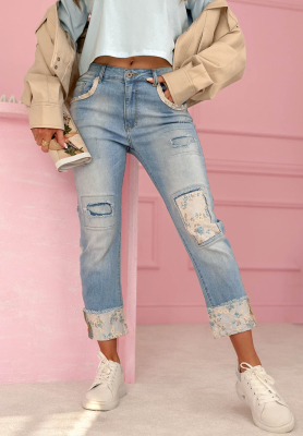 Jeans mom fit mit Aufn&auml;hern Come Back Again Hellblau