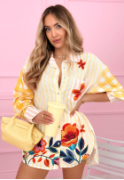 Satynowa Hemd w paski i kwiaty Clover Gelb