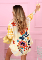 Satynowa Hemd w paski i kwiaty Clover Gelb