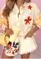 Satynowa Hemd w paski i kwiaty Clover Gelb