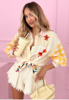 Satynowa Hemd w paski i kwiaty Clover Gelb