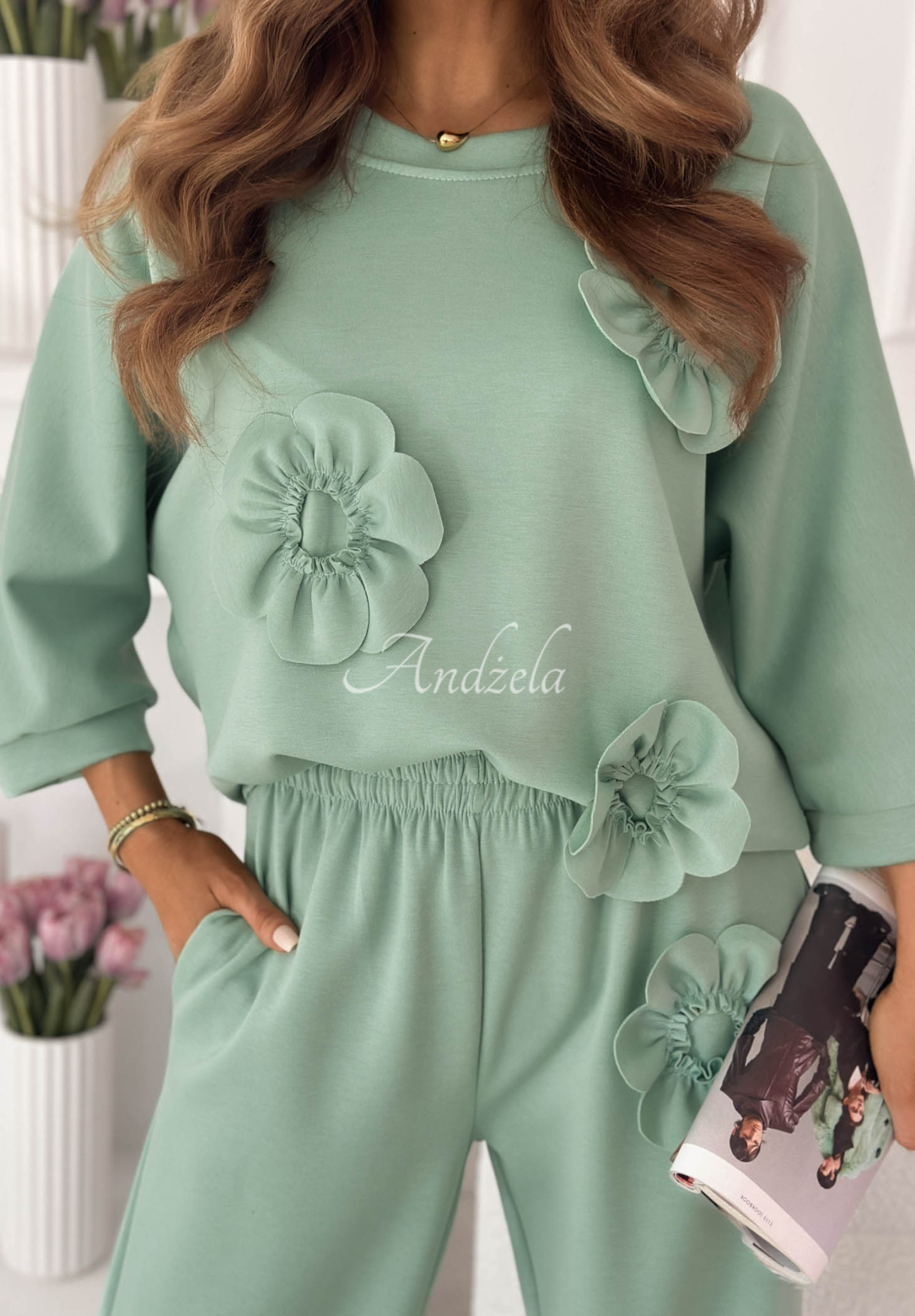 Floralia Pistachio Floral and Viscose Sweatsuit Set
