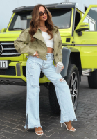 Krótka skórzana Jacke bomberka Glorianna Pistaziengrün