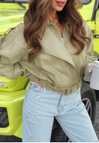 Krótka skórzana kurtka bomberka Glorianna pistacjowa