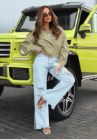 Krótka skórzana Jacke bomberka Glorianna Pistaziengrün