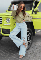 Krótka skórzana kurtka bomberka Glorianna pistacjowa