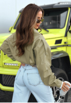 Krótka skórzana Jacke bomberka Glorianna Pistaziengrün