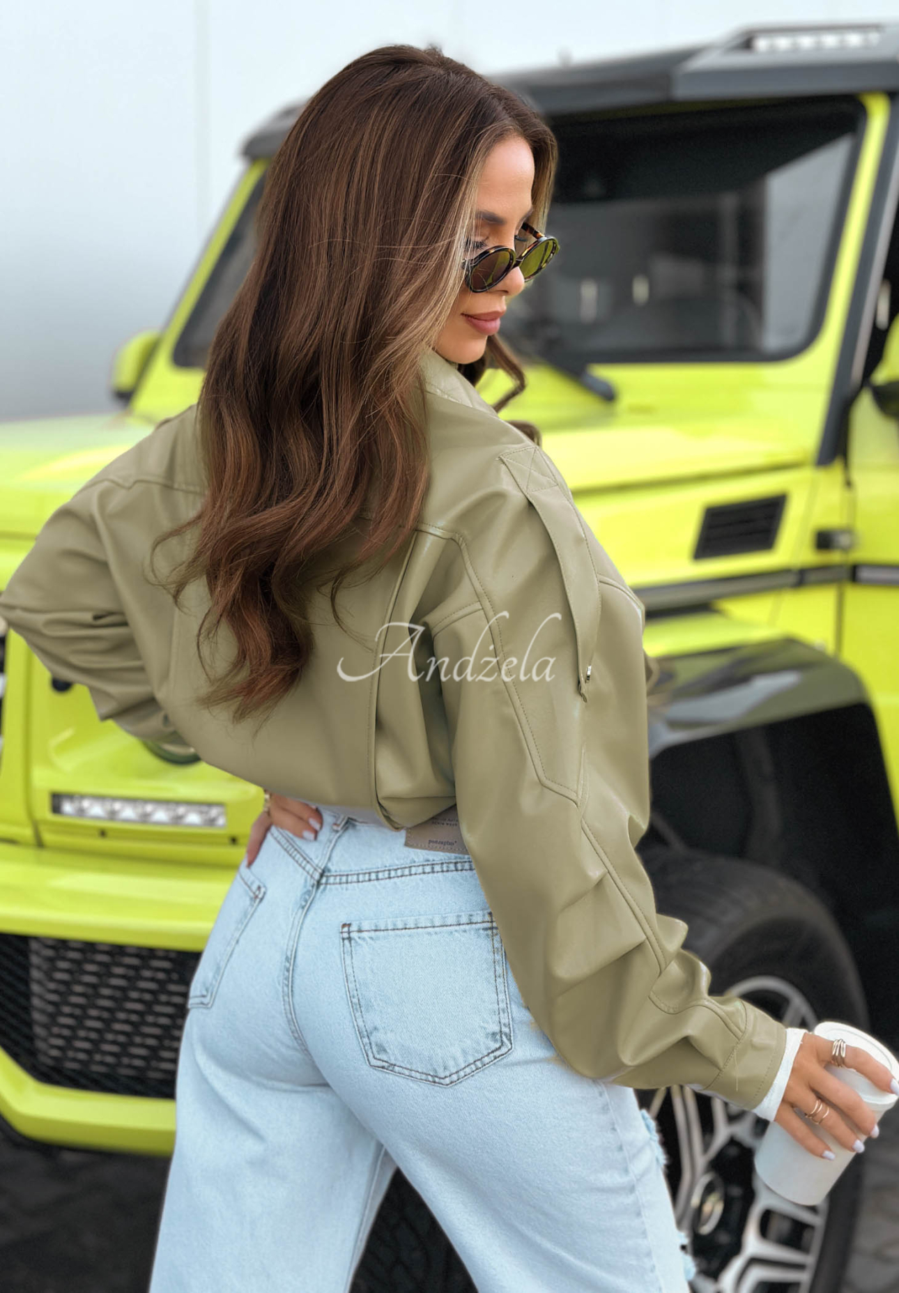 Glorianna Short Leather Bomber Jacket in Pistachio