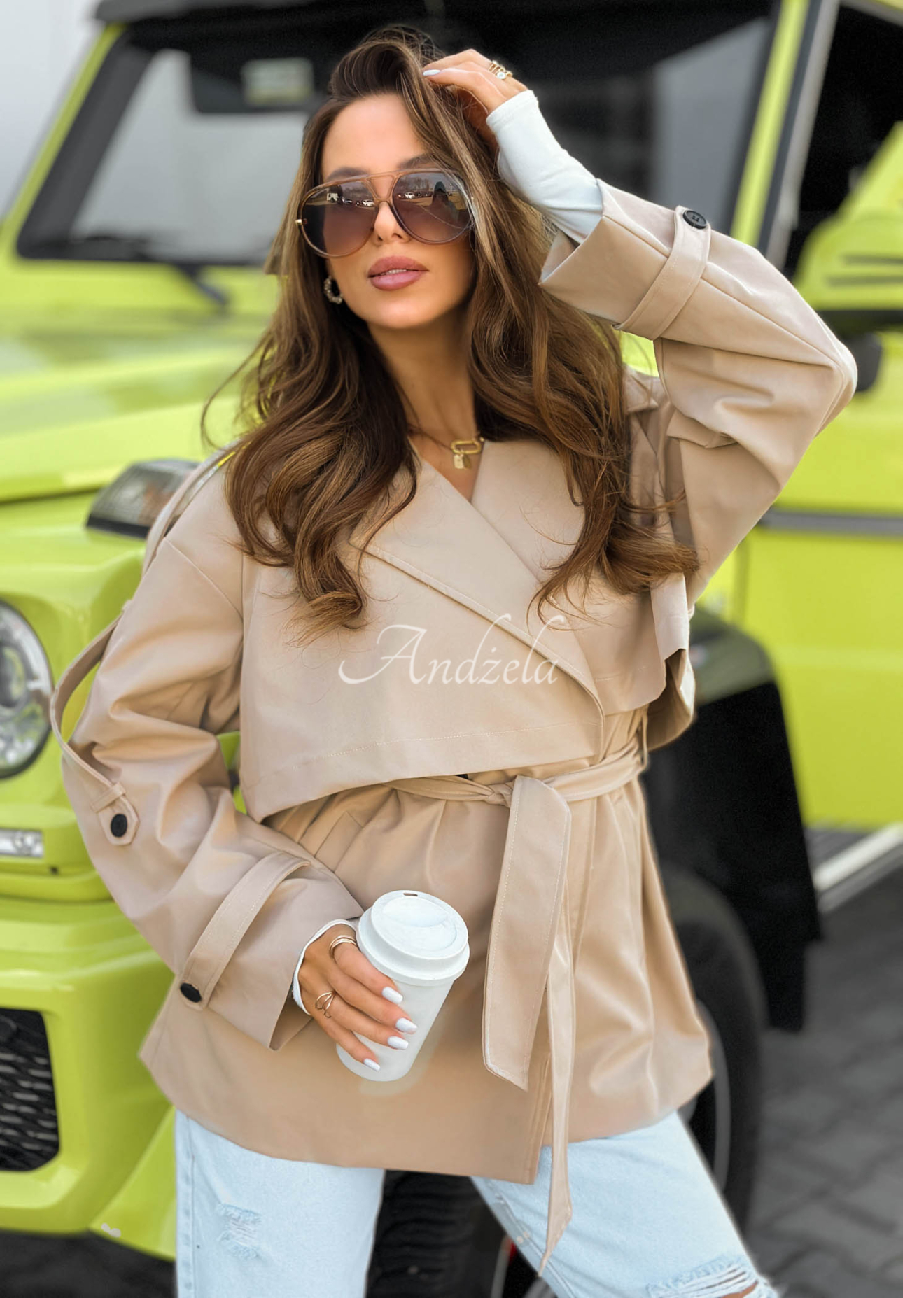 Kurzer Trenchcoat mit Gürtel Nerissa Beige