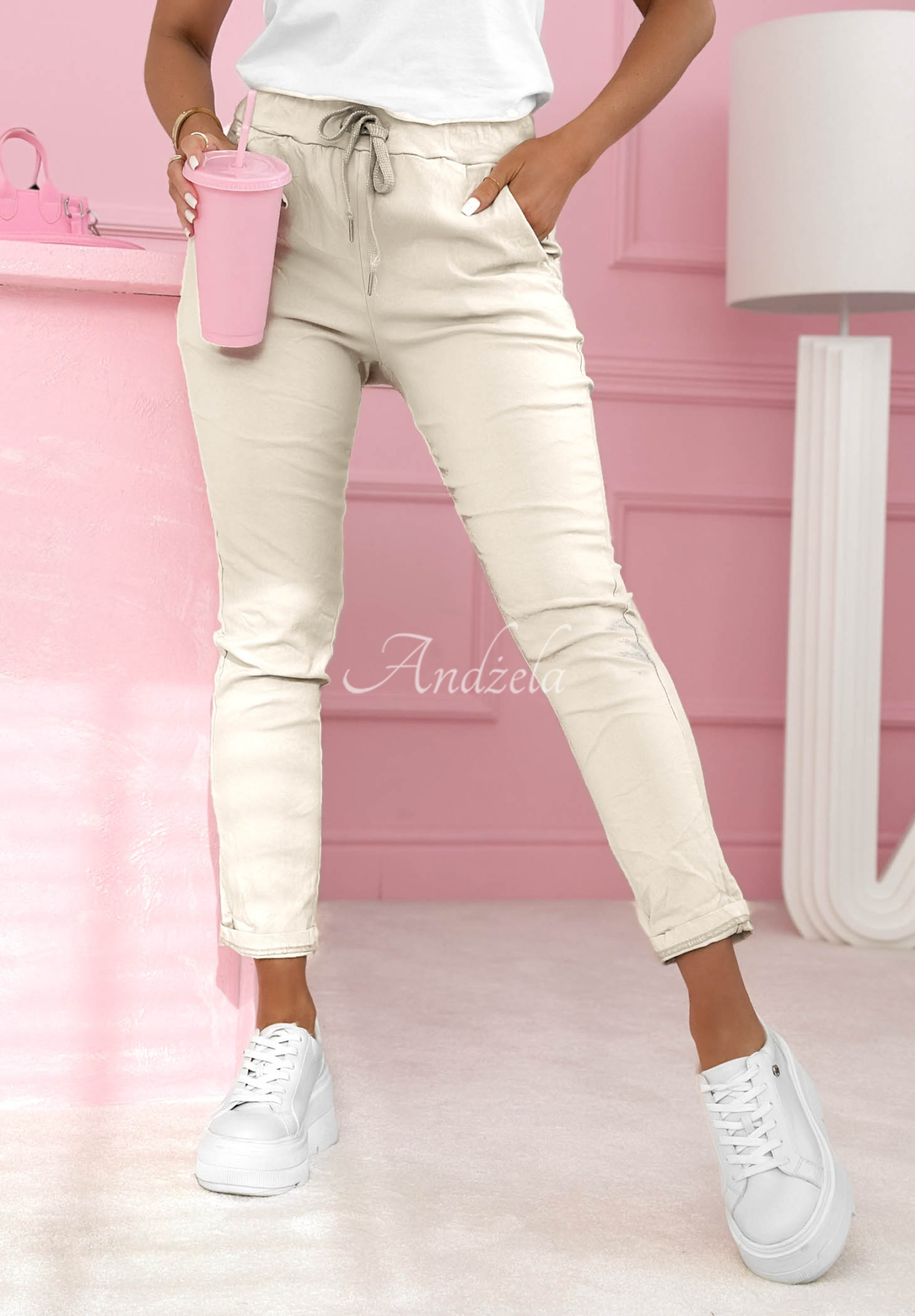 Stoffhose aus Viskose Archie Beige