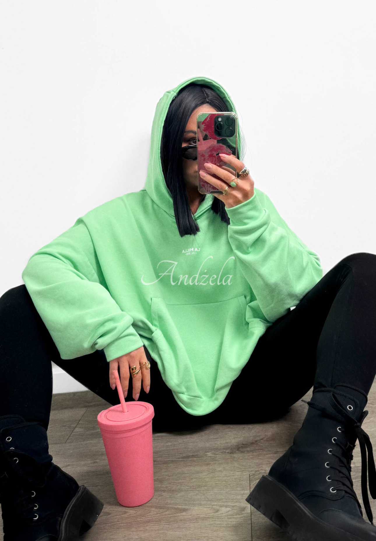 Baumwoll-Sweatshirt mit Kapuze und Känguru-Tasche La Milla Francesca Grün