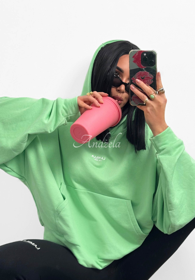 Baumwoll-Sweatshirt mit Kapuze und K&auml;nguru-Tasche La Milla Francesca Gr&uuml;n