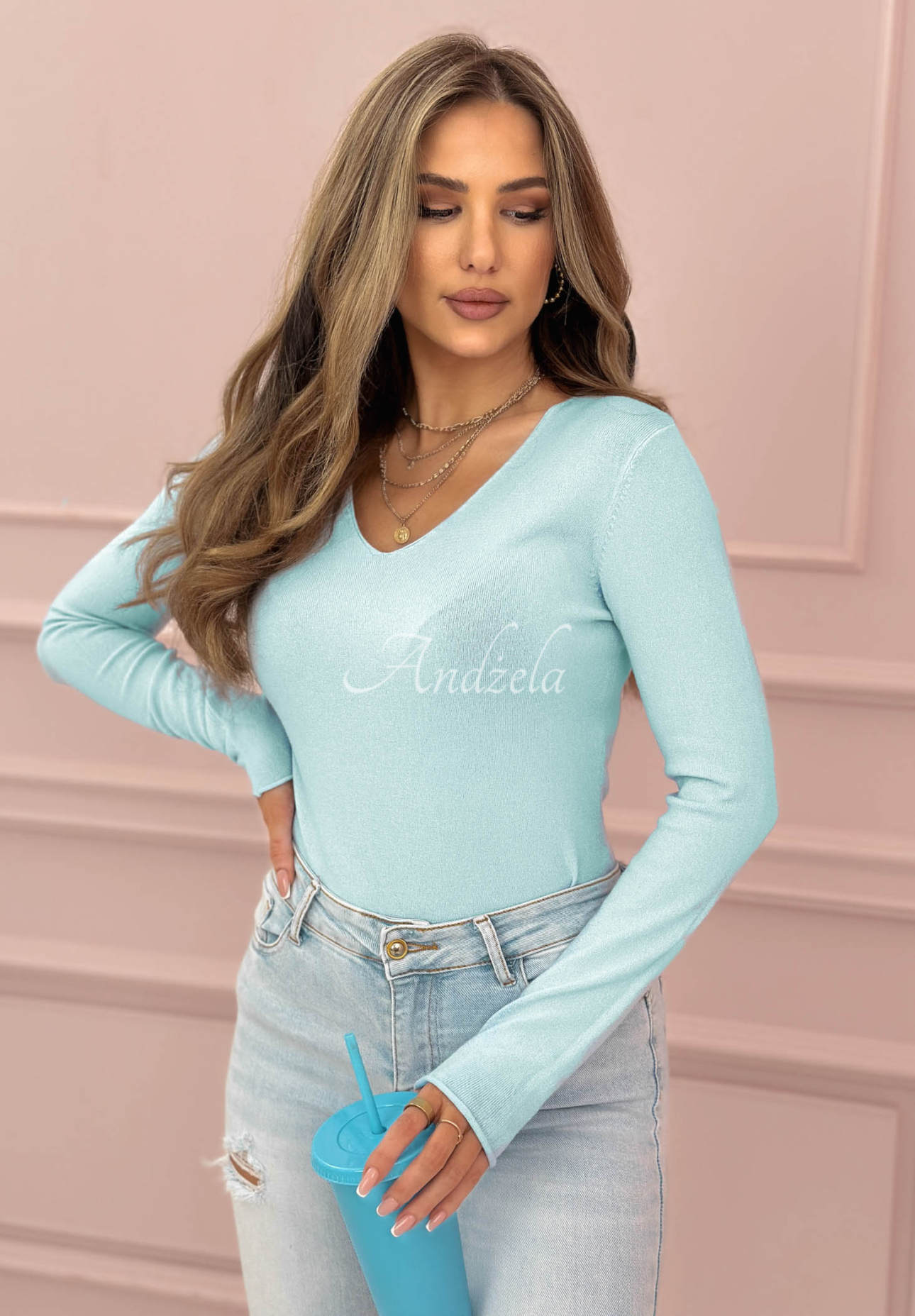 Selavi Lightweight Viscose Sweater in Sky Blue