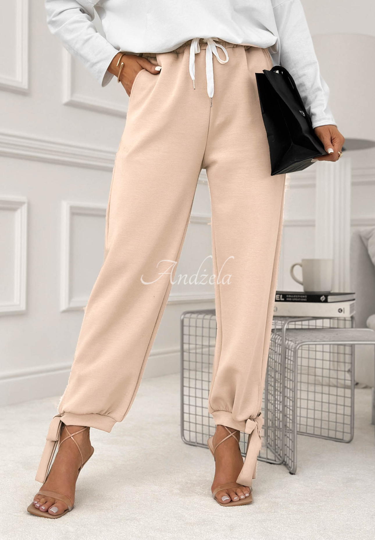 Comfy &amp; Trendy Light Beige Sweatpants with a Bow