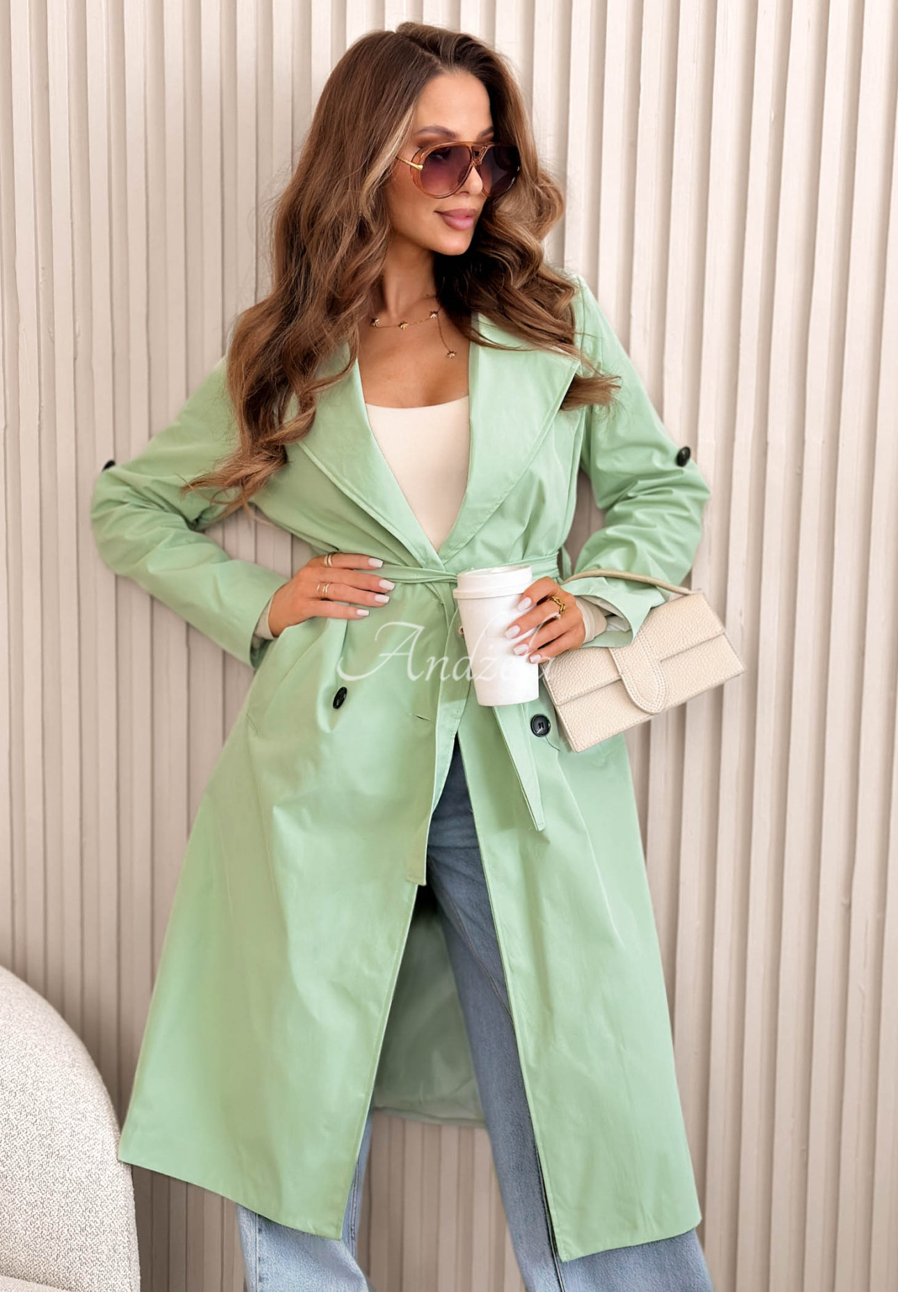 Langer Trenchcoat Miraldi Pistaziengrün