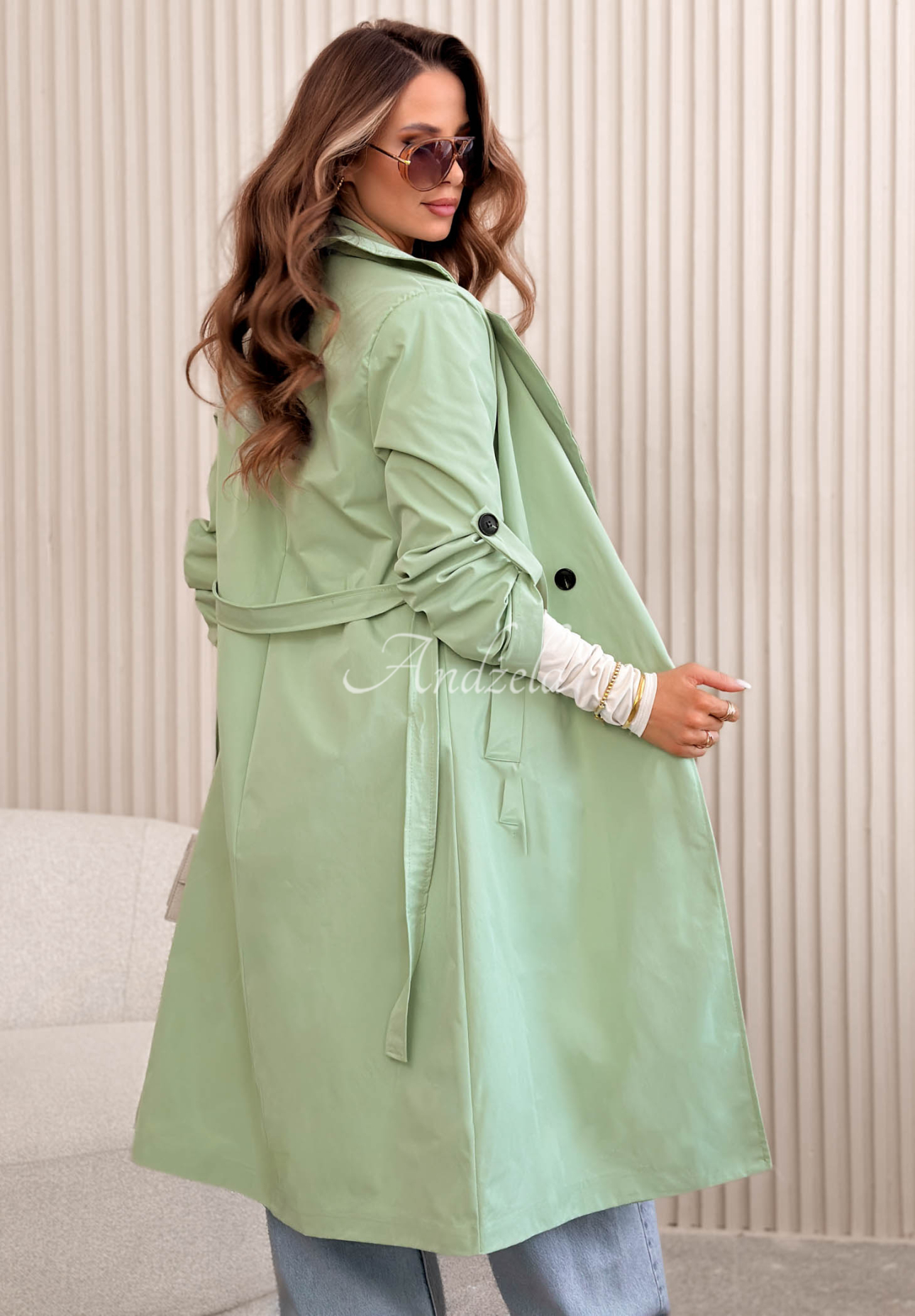 Langer Trenchcoat Miraldi Pistaziengrün