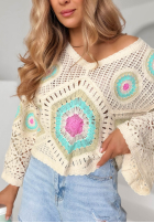 Ażurowy Pullover boho Mandy Beige-Himmelblau