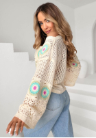 Ażurowy Pullover boho Mandy Beige-Himmelblau