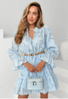 Kleid mini z falbankami i paskiem Abigail Himmelblau