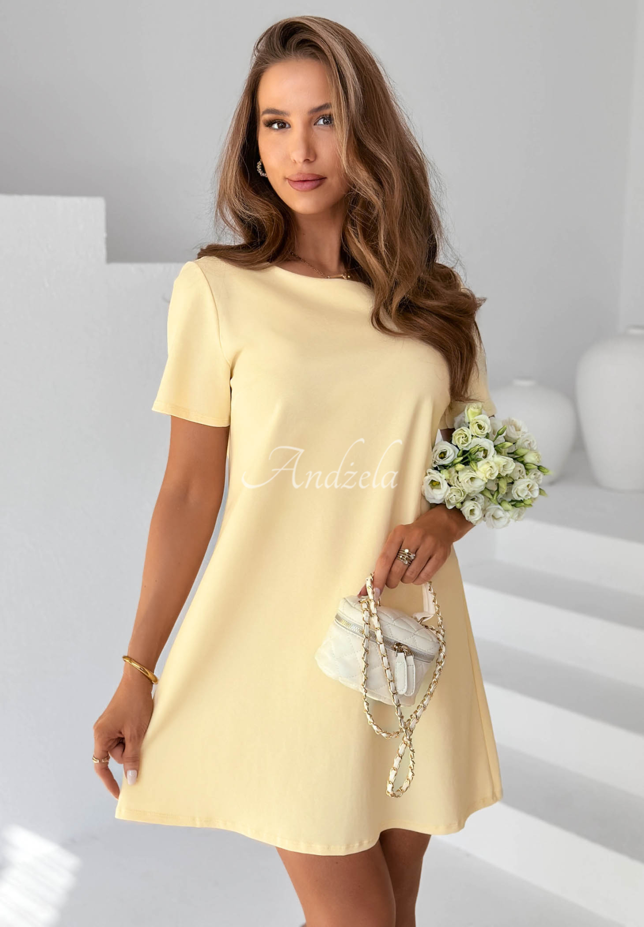 Baumwoll-Minikleid mit Schleife Mariette Gelb