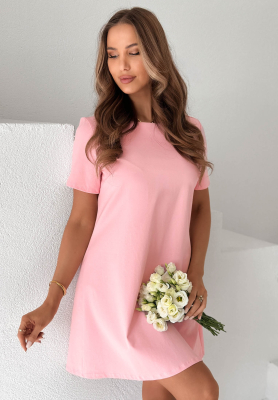 Mariette Pink Cotton Mini Dress with Bow