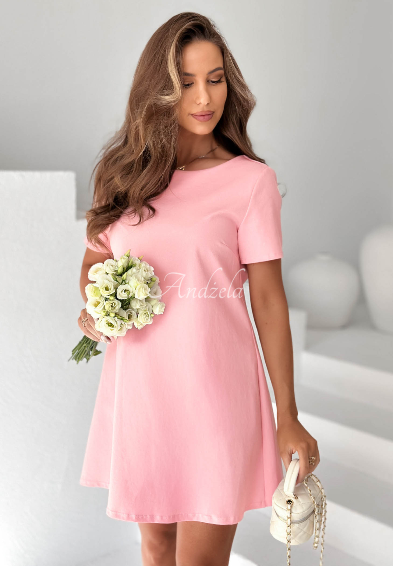 Baumwoll-Minikleid mit Schleife Mariette Rosa