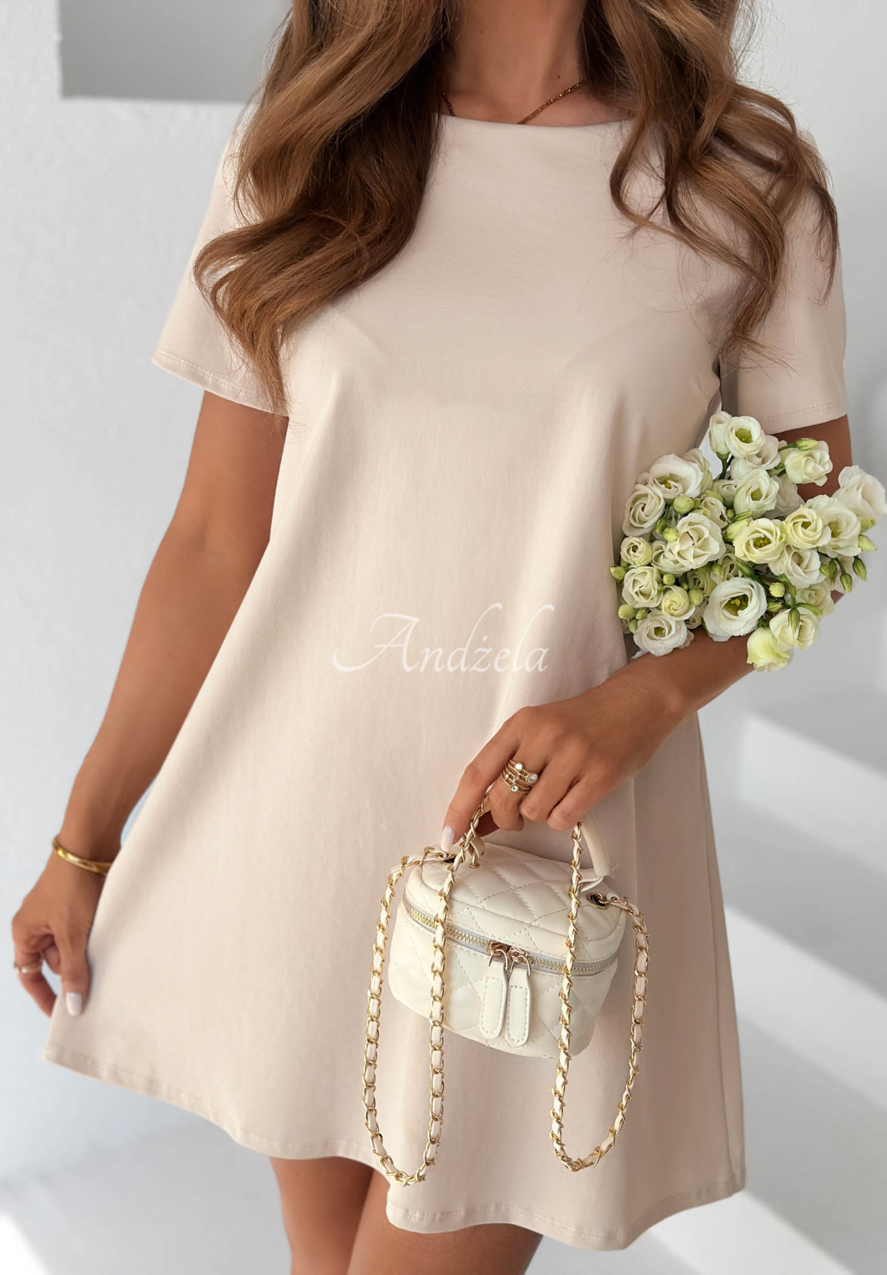 Baumwoll-Minikleid mit Schleife Mariette Beige