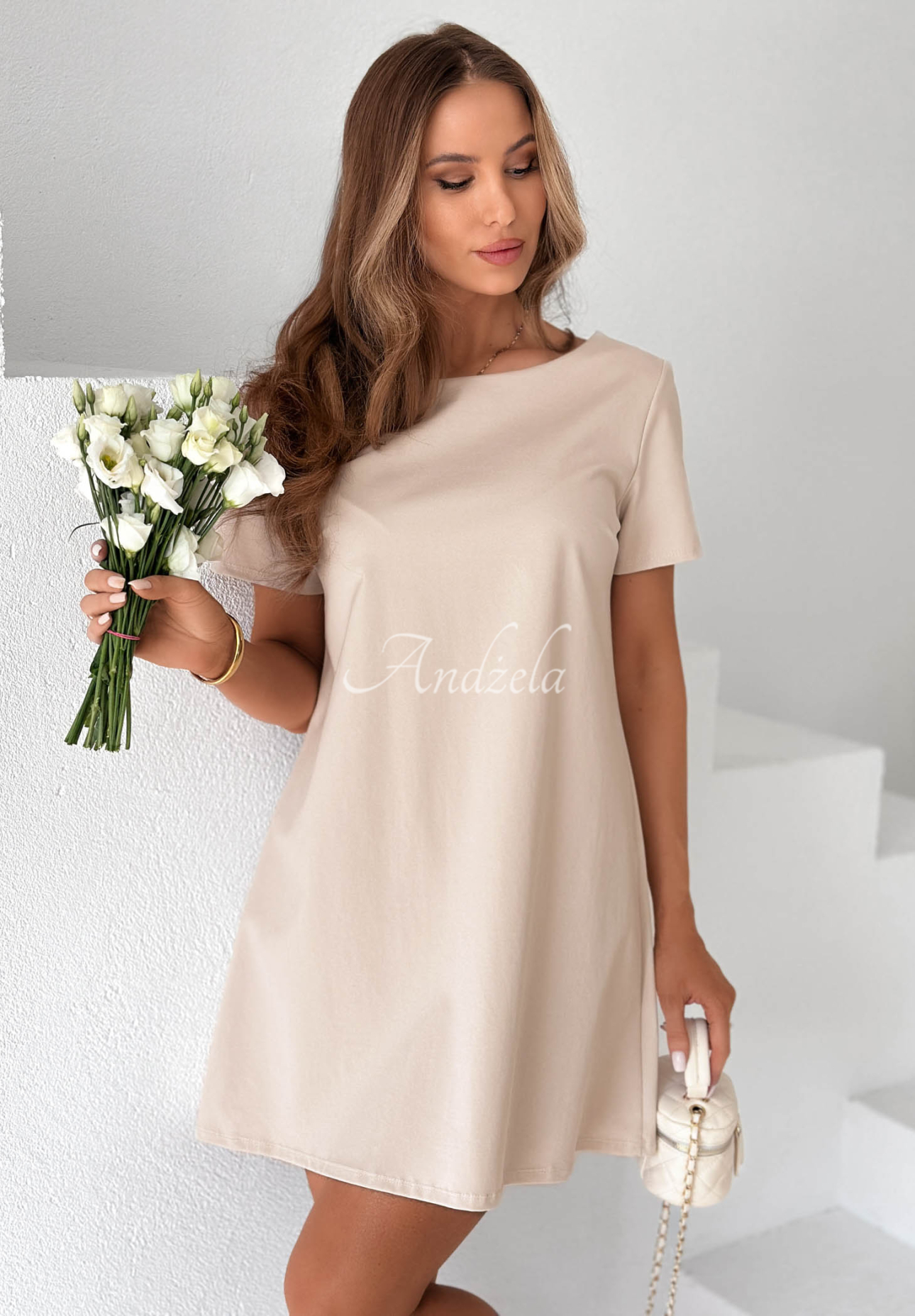 Baumwoll-Minikleid mit Schleife Mariette Beige