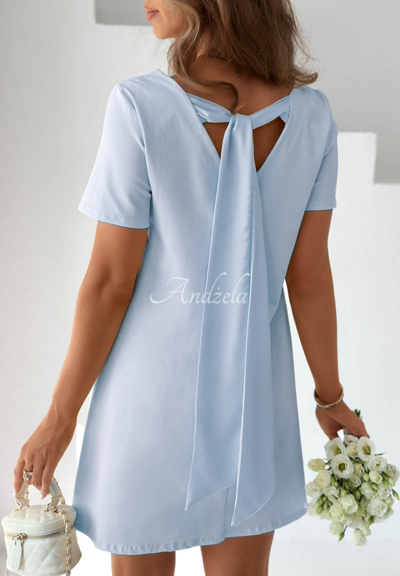 Baumwoll-Minikleid mit Schleife Mariette Himmelblau