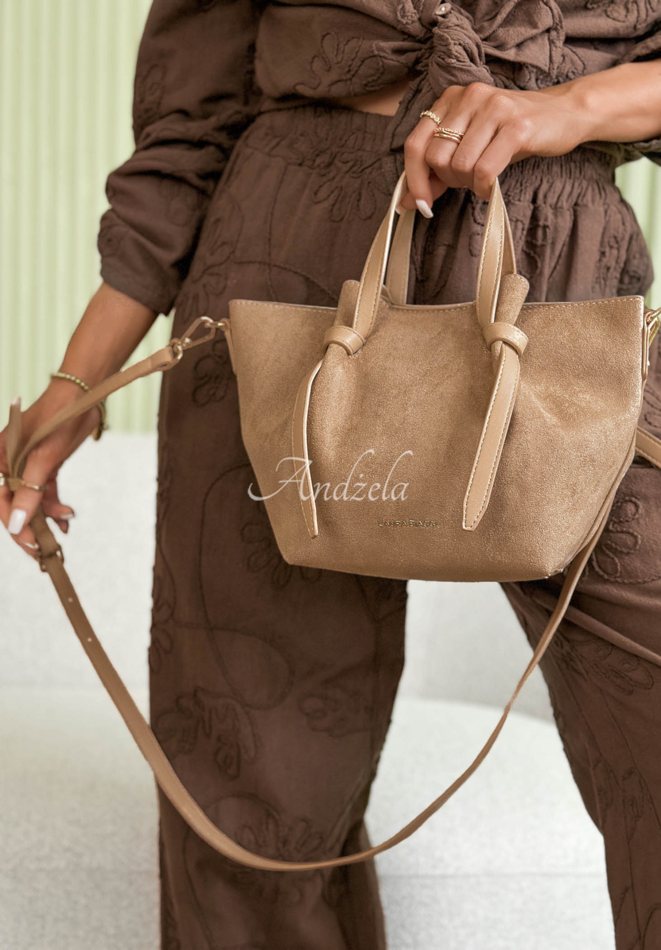 Beatrice camel suede handbag