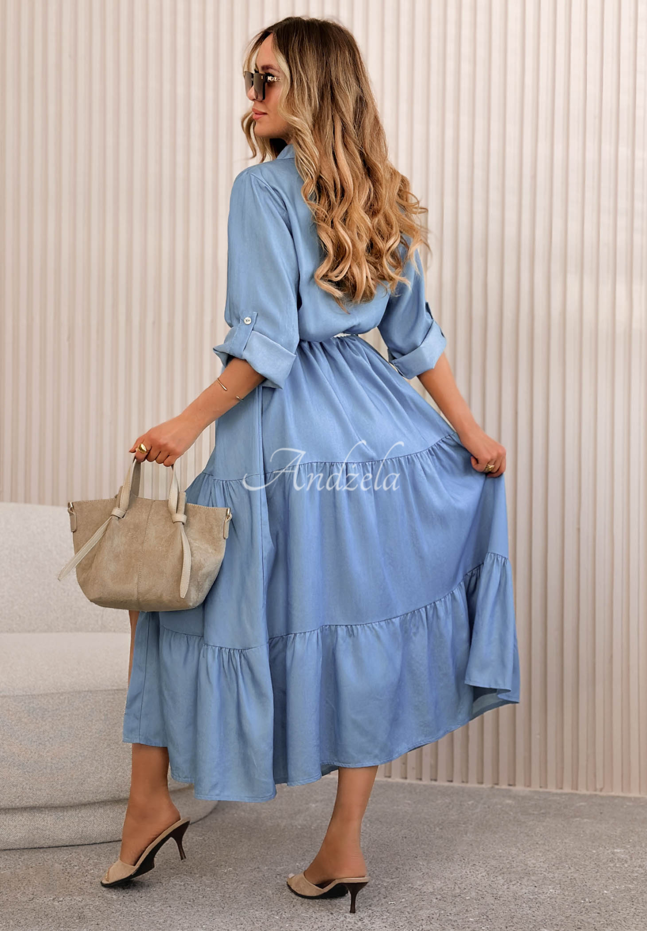 Maxikleid im Hemdstil Helene Blau