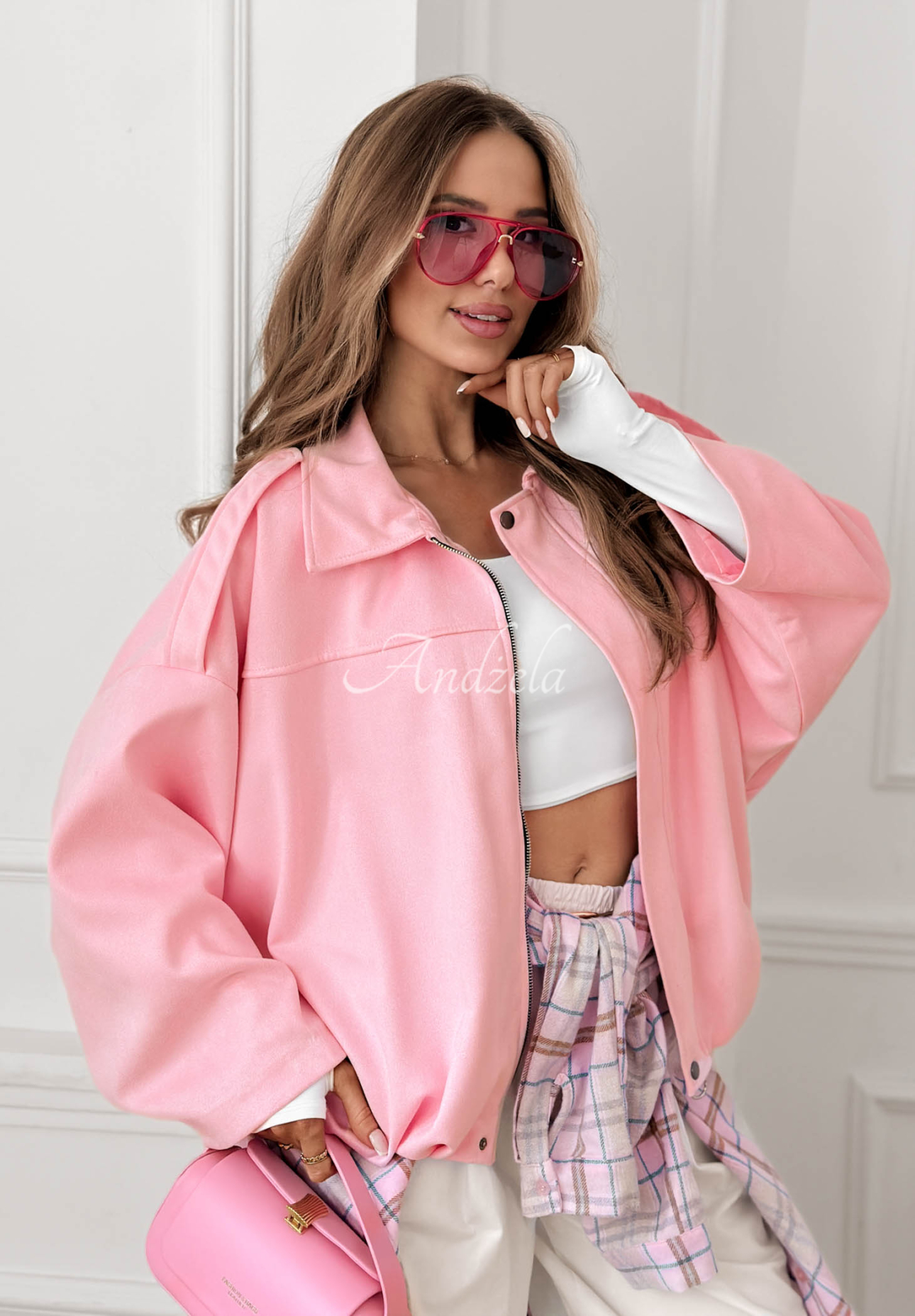 Wildleder-Bomberjacke oversize Early Season Rosa