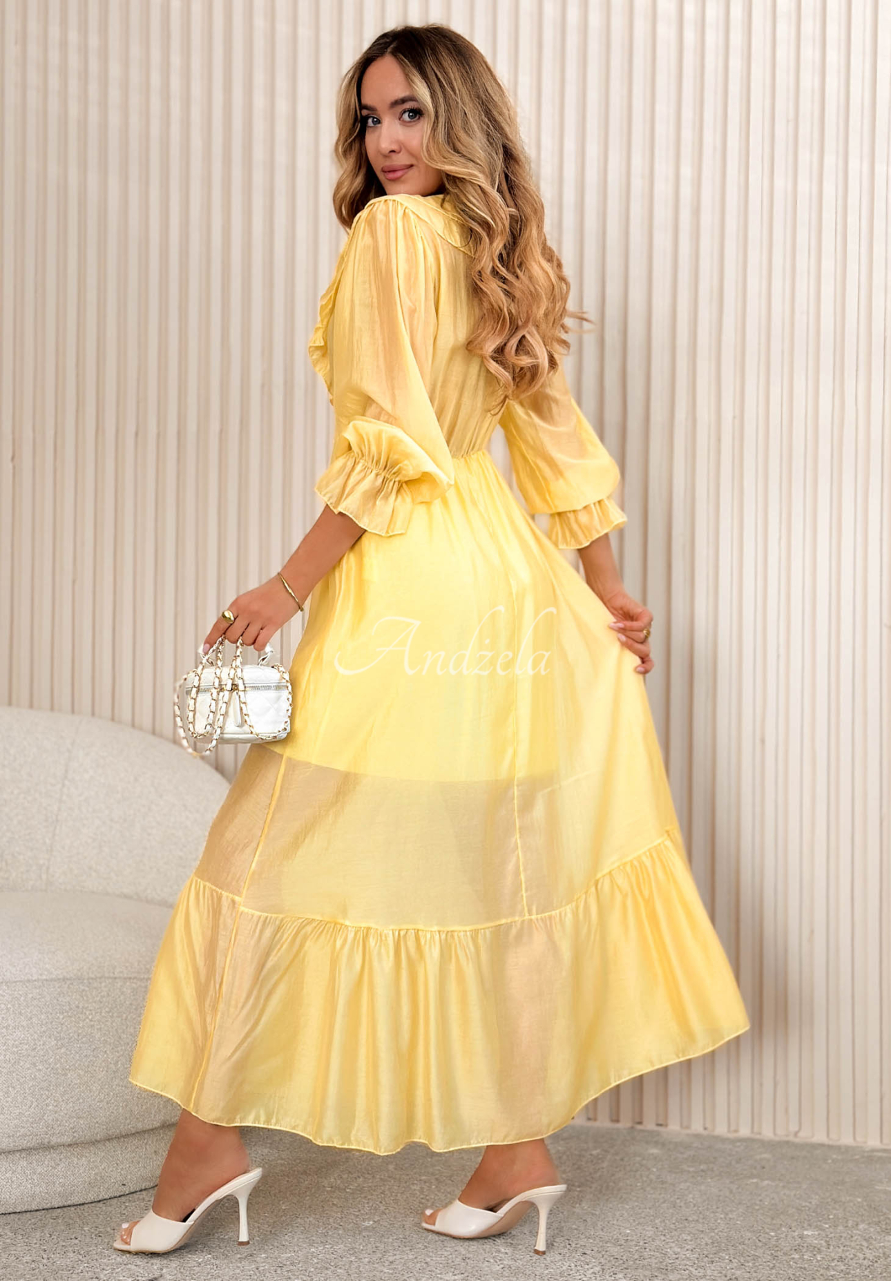 Luftiges Maxikleid mit Rüschen aus Tencel Lady Spring Gelb